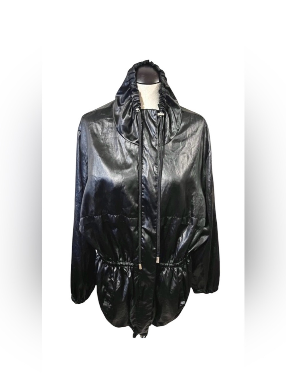 JustFab Women’s Windproof Cinch Waist Drawstring Mid-Length Windbreaker